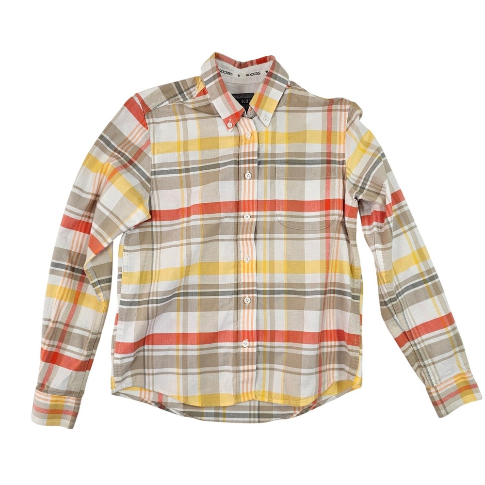 Rockies Jeanswear Womens Small Plaid Button Down Shirt Orange Yellow Cotton Top